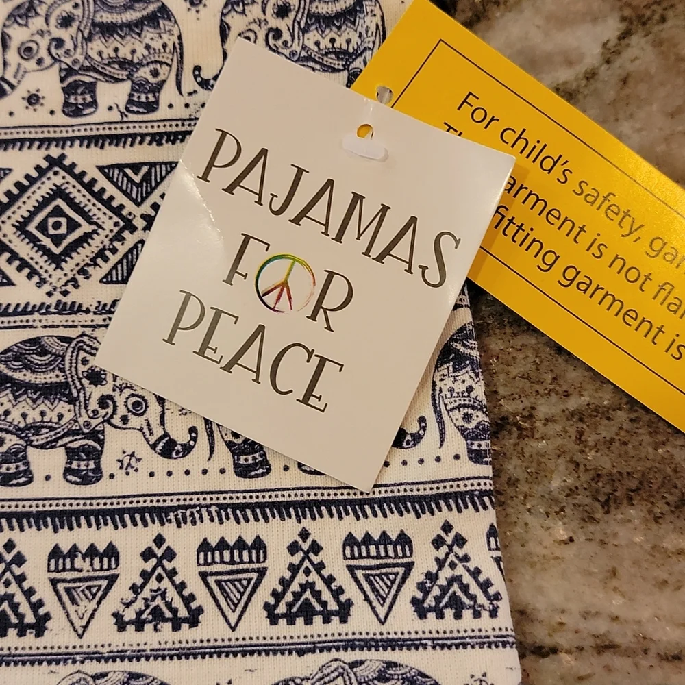 Pajamas For Peace Tranquil Elephant Kids Neutral Organic 2PC Pants Set - Picture 8 of 11